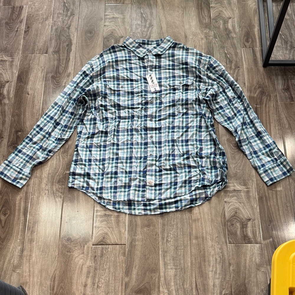 Izod Men's Plaid Button Down Shirt in Blue and Green